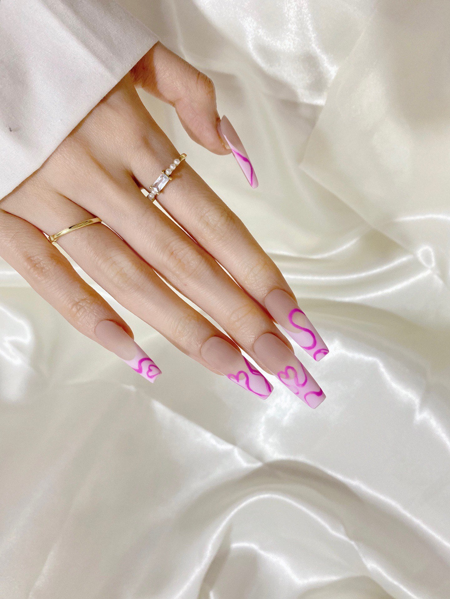 French manicure with lines on fingertips