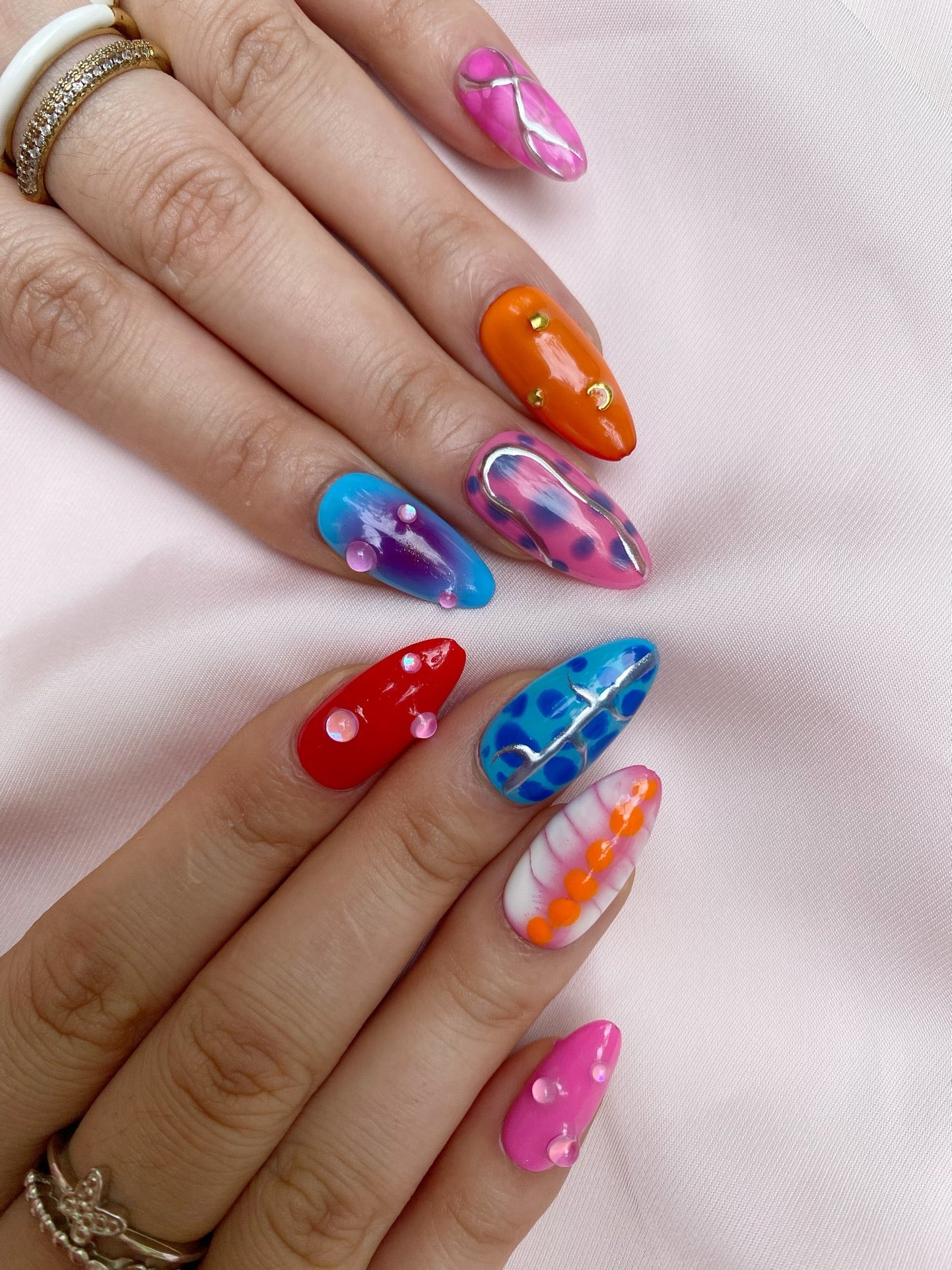 Colorful graffiti hand manicure