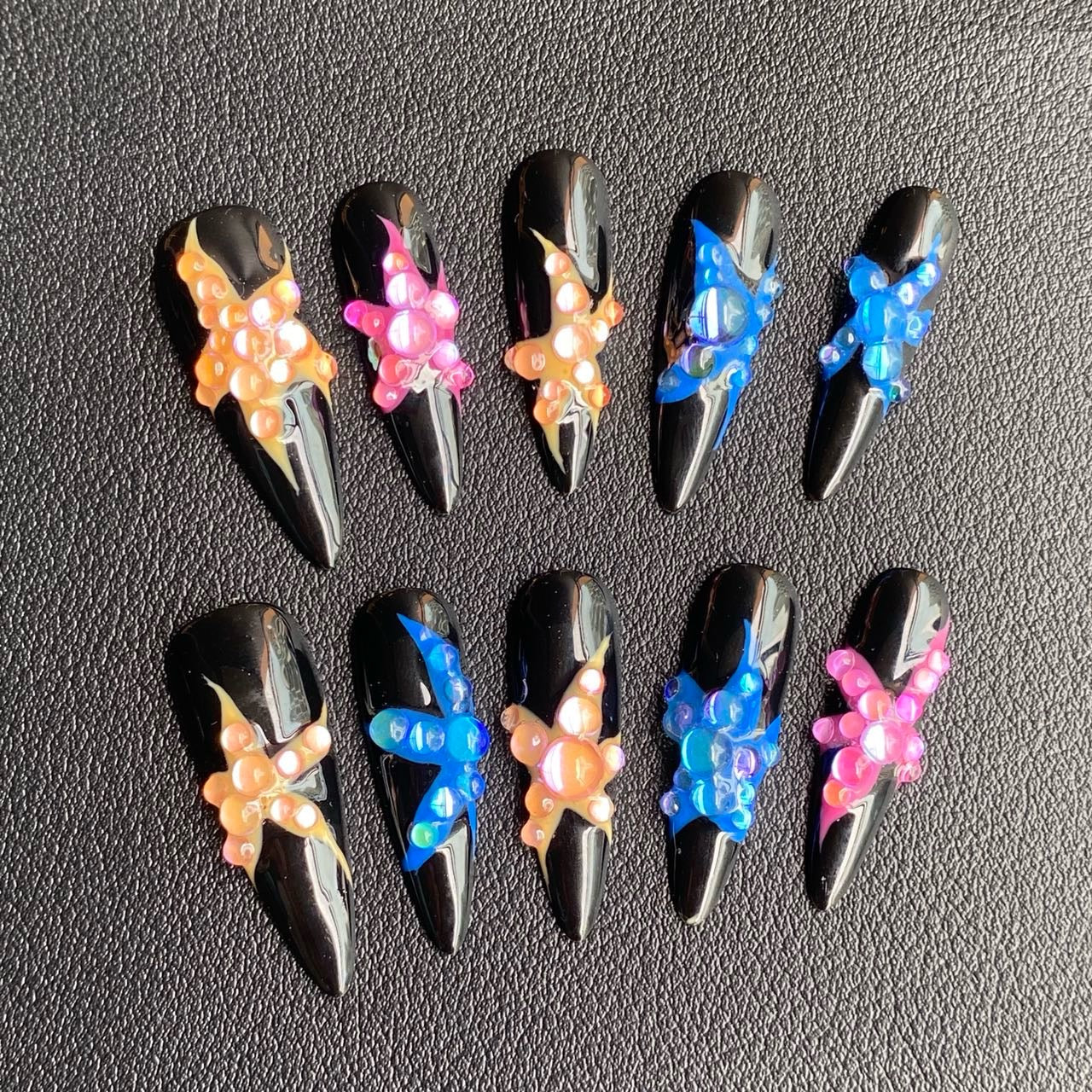 Starfish style painted relief nail art