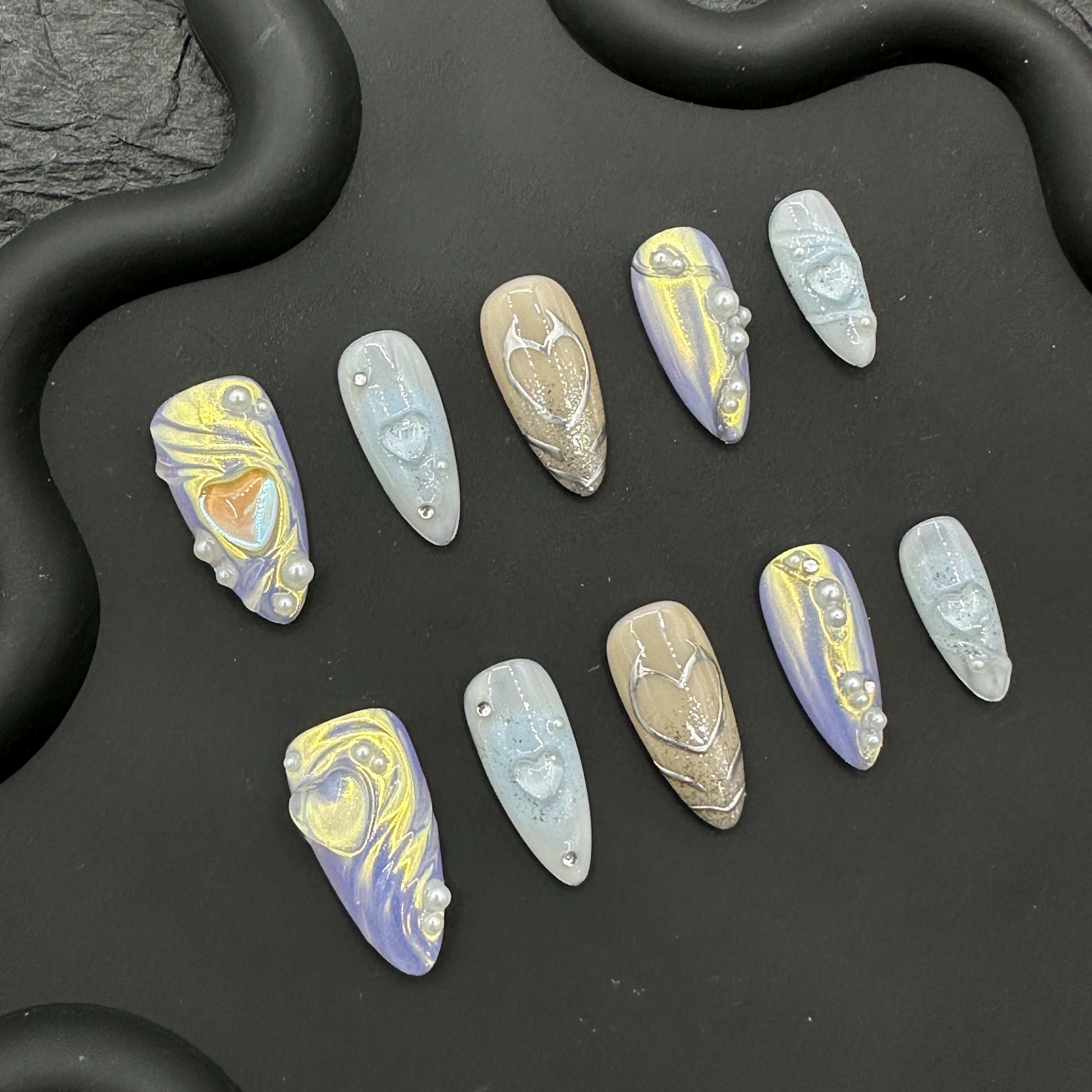 Fantasy embossed hand-painted manicure