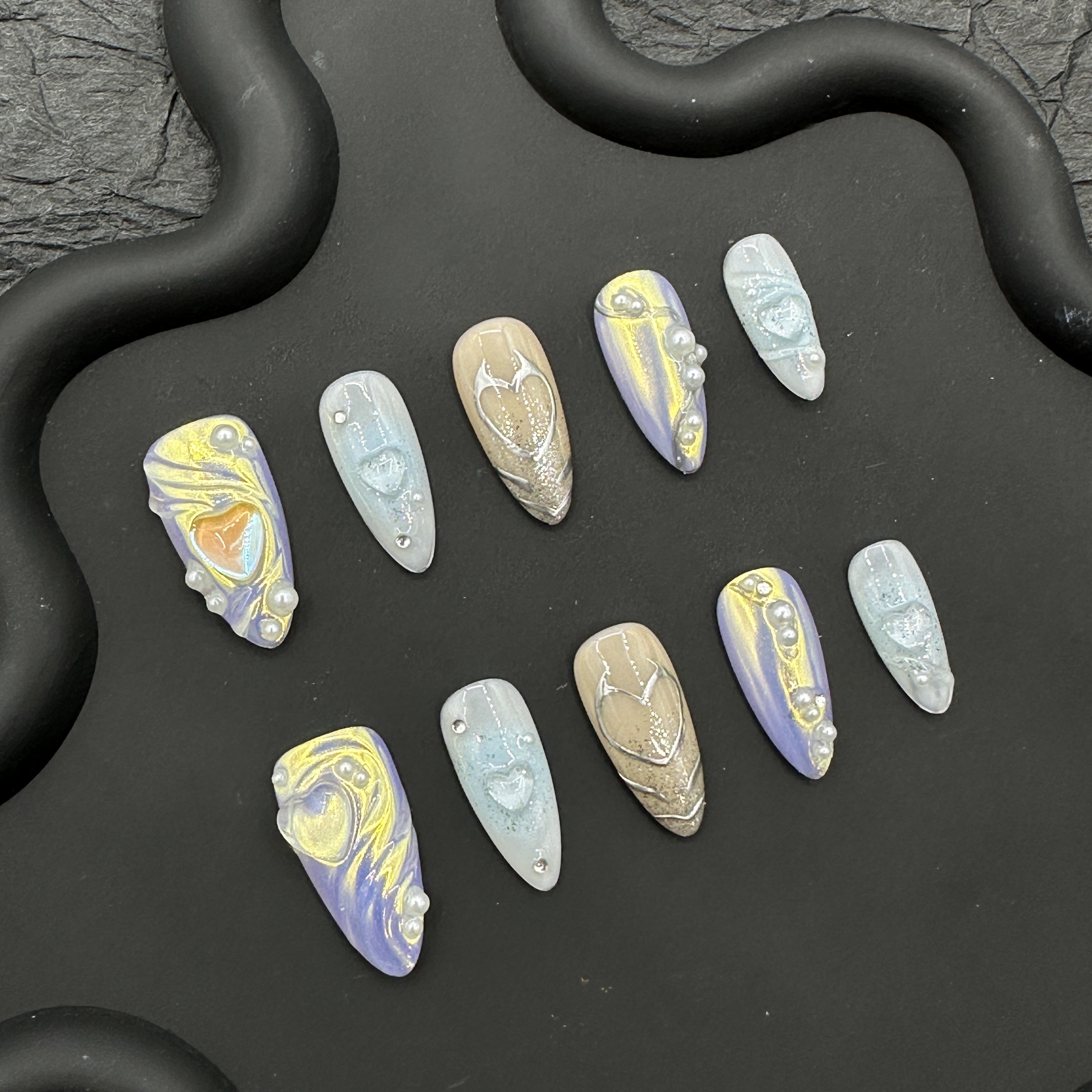 Fantasy embossed hand-painted manicure