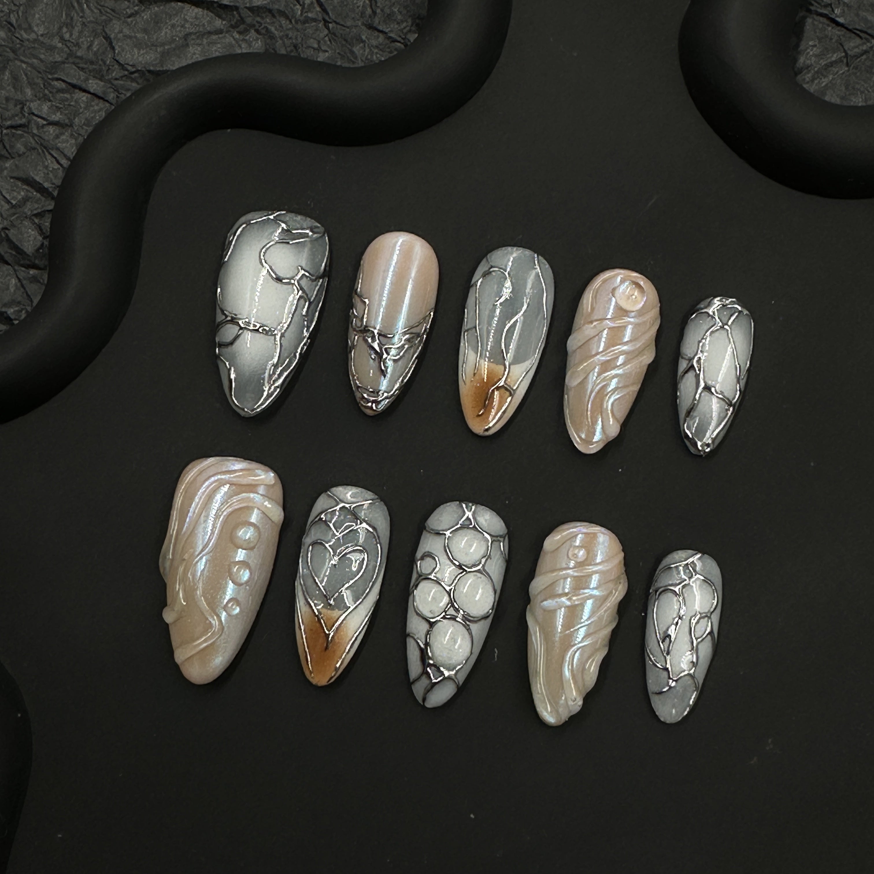 Hand-painted embossed nail art